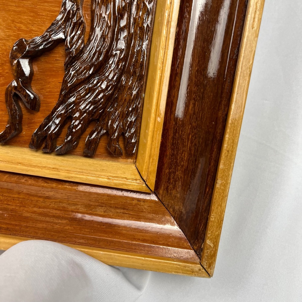Vtg Asian Hand Carved 3D Wooden Inlay Wall Art Horse Cart Scene Rustic Folk‎ Art - Picture 3 of 8